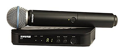 Shure BLX24/B58 Handheld Audio System H10 Band (542–572 MHz) – BLX4 Receiver, BLX2/B58 Handheld Transmitter with Beta 58A Supercardioid Capsule, Up to 14 Hr Battery, 300 ft Range | BLX2/B58 Handheld Transmitter with Beta 58A Supercardioid Capsule, Up to 1