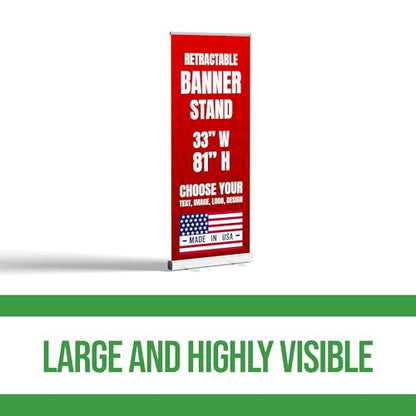 Custom vertical banner stand by Custom Boss retractable stand USA Made | Custom pop up banner stand 33x81 for trade show display, vendor booth display and grand opening banner, adjustable base - color: Retractable Banner