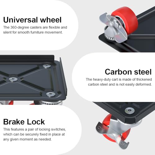 Fivepears Furniture Lift Mover Tool Set-3000 lb,5-Wheel Heavy-Duty Furniture Dolly with Handle,360°Swivel Casters Trolley-Ideal for Moving Heavy Machinery, Equipment, Pianos, Couches and Carpeted