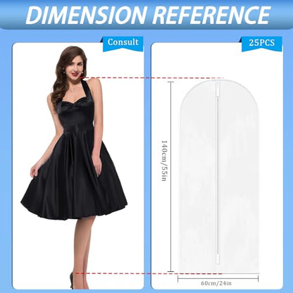 TORONTOKYO 25 Pack 55" Hanging Clear Plastic Garment Bags with Zipper Translucent Long Dress Bags Clothes Cover for Closet Storage and Travel - color: 55"