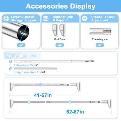 Extra Long Tension Curtain Rod, Silver, 41-86 Inch (4-7.1ft), Tension Rod - color: Silver, size: 41-86inch