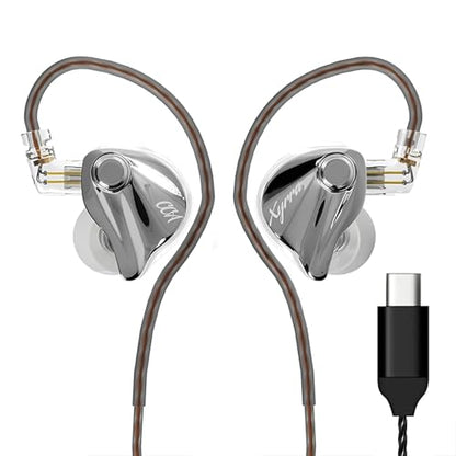 CCA Xyrra Dual Driver in-Ear Monitor Headphones,1DD+1BD HiFi IEM Earphones,Wired Gaming Earbuds for Gamers Musicians - color: Silver, style: Without Mic,USB-C
