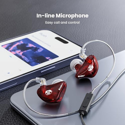 BASN Bsinger Pro in Ear Monitor Headphones,Dual Drivers 2-Pin IEM Earbuds - color: Clear Red