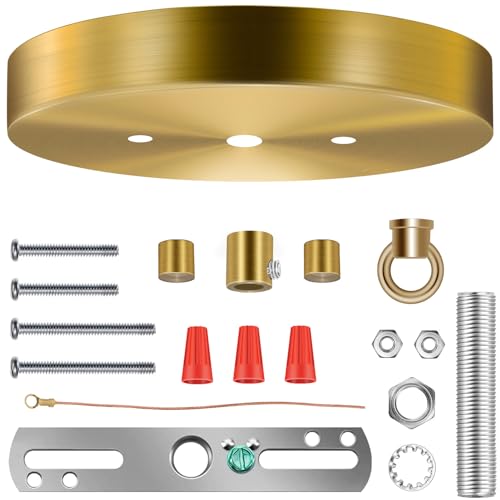 6 Inches Light Canopy Kit with Heavy Duty Replacement Ceiling Cover Plate & Mounting Hardware for Lighting Fixtures Chandelier Pendant Lamp or DIY Project (Brass) - color: Brass, size: 1 Pack