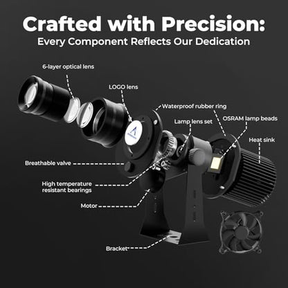 90W GOBO Logo Projector for Business, IP67 Waterproof | Custom GOBO Display, Remote Control, IP67 Waterproof, Rust Resistant Housing, Stores, Hotels & Events