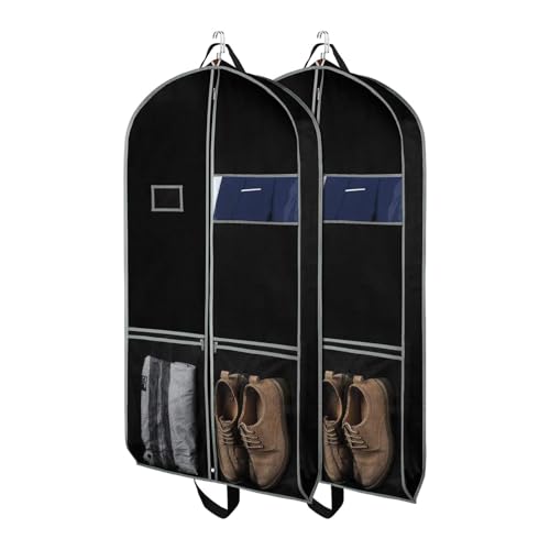 Zilink Suit Bag for Travel & Storage Suit Cover Protector for Closet 43 in | Large Pockets, Carry Handles, Card Holder, Gusseted, Breathable, Garment Bags for Suit Coat Dress, Set of 2