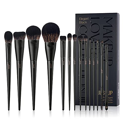 Makeup Brushes Set Jessup Make up Brushes 14Pcs Black Kabuki Foundation Eyeshadow Contour Concealer Powder Eyeliner Crease Eyebrow Blending Brush, T336 - color: Black-14pcs, size: Full Brush Set