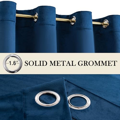 YOFUN Navy Blue Velvet Blackout Curtains 2 Panels Set, 96 inches Long Grommet Top Thermal Insulated Velvet Drapes for Guest Room/Bedroom/Home Office, W52 x L96 in - color: Navy Blue, size: 52"W x 96"L (Pack of 2)