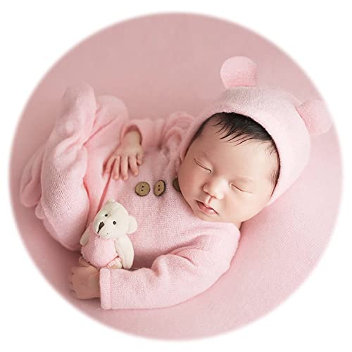 Zeroest Newborn Photography Bear Outfit Baby Photoshoot Props | New Born Boy Girl Hat Clothes Set, Infant Photo Prop Outfits - color: Pink