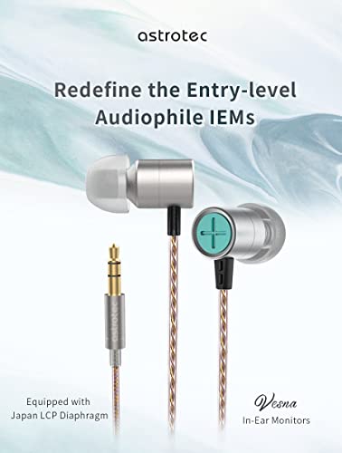 keephifi Astrotec Vesna Wired Earbuds with Microphone Tiny Earbuds in Ear Monitor with LCP Diaphragm Portable Earphones Noise Cancelling Earbuds Neutral Balanced Sound for Sport (Silver with Mic)
