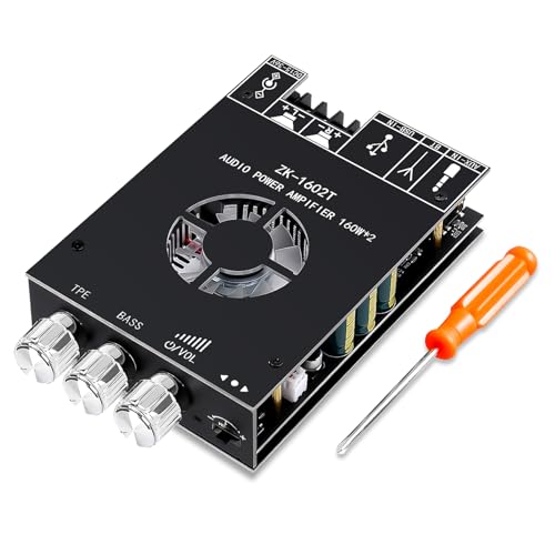 Daakro ZK-1602T Bluetooth Amplifier Board,160W+160W 2.0 Channel Amp Board with Treble and Bass Control,DC 15-36V, Bluetooth and AUX Inputs, Audio Amp Board for Home DIY Wireless Speaker, Password Free - color: ZK-1602T