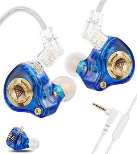 Wired Gaming Earbuds with Mic, 11mm Dynamic Driver HiFi in Ear Monitors, 3-Way Adjustable Tuning Switch Detachable Cable IEM Earphones, Deep Bass Noise Isolating Headphones for Musician Game PC Laptop - color: Blue