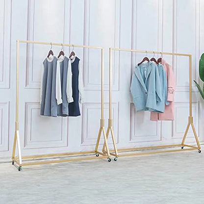 Modern Simple Heavy Duty Metal Rolling Clothing Garment Rack with Wheel,Creative Commercial Wedding Dress Display Shelf,Single Rod Floor-Standing Clothes Hangers (Gold without Wood, 47.2" L) - color: Gold without Wood