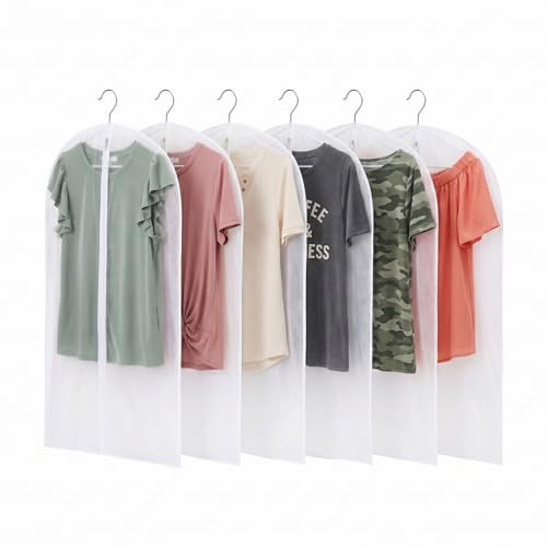 6 Pack Translucent Suit Garment Bag with Zipper 24" x 39" | Frosted PE Hanging Garment Covers, Dust-Proof Clothes Protector Bag for Travel, Dance Costumes, Dresses, Suits - Clear View - size: 24 × 39 in