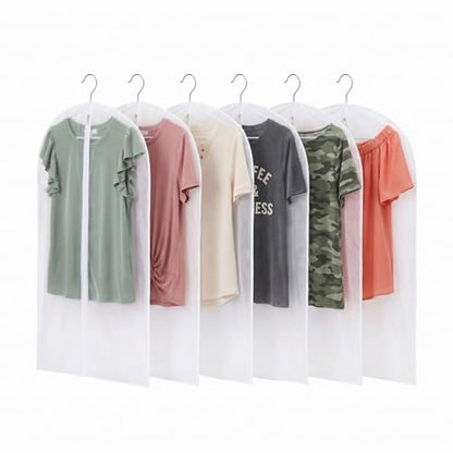 6 Pack Translucent Suit Garment Bag with Zipper 24" x 39" | Frosted PE Hanging Garment Covers, Dust-Proof Clothes Protector Bag for Travel, Dance Costumes, Dresses, Suits - Clear View - size: 24 × 39 in