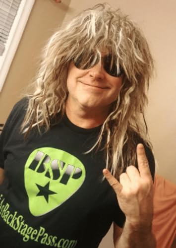 ALLAURA 70s 80s Rocker Wigs + Tattoos Costume Set Glam Hairband Rockstar Mullet Wig + Tattoo Sleeves Heavy Metal Wigs Metal HairWig | Rock Star Wig for Men — Rock Star Costumes for Men's - color: 3-Blonde