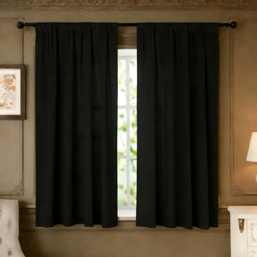 nanbowang Black Velvet Curtains - 42 Inches Width 63 Inches Long Soft Curtain Rod Pocket Thermal Insulated Window Treatment for Bedroom 2 Panels - color: Black, size: 42"W x 63"L (Pack of 2)