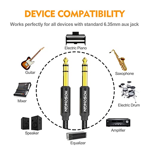 HOSONGIN 1/4 Inch TRS Instrument Cable 15ft 2-Pack [Nylon Braided Shielded], 1/4 Inch to 1/4 inch TRS Male to Male Plug Stereo Audio Cord, Quarter Inch 6.35mm Balanced Interconnect Line - 15 feet - size: 15 Feet, style: 1/4" TRS Cable - 2 Pack