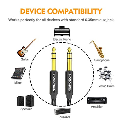 HOSONGIN 1/4 Inch TRS Instrument Cable 15ft 2-Pack [Nylon Braided Shielded], 1/4 Inch to 1/4 inch TRS Male to Male Plug Stereo Audio Cord, Quarter Inch 6.35mm Balanced Interconnect Line - 15 feet - size: 15 Feet, style: 1/4" TRS Cable - 2 Pack