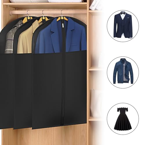 Univivi Garment Bag Suit Bag for Storage and Travel, 40 Inch, Set of 6 | Travel Bag with Zipper and Visible Transparent Window, Oxford Fabrics, Foldable Washable Suit Cover for Jacket, Suits, Coats - size: 24"X40"-6pcs - Black