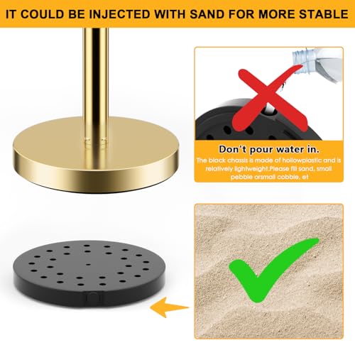 LOVMOR Stainless Steel Stanchion Post, 5 FT Red Carpet Ropes and Poles, 4 pcs Gold Stanchions with Red Rope, Hollow Base and Velvet Ropes Safety Barriers Set, Carpet Runner for Party - color: Gold-4pack