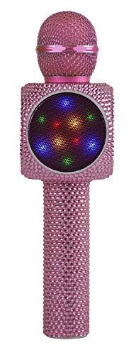 Sing-Along Bling Bluetooth Karaoke Microphone with LED for Karaoke Speaker | Rechargeable Bedazzled Microphone, Wireless Karaoke Microphone with LED Lights, SD Card Slot, Skip Tracks - Confetti Bling - color: Pink Bling