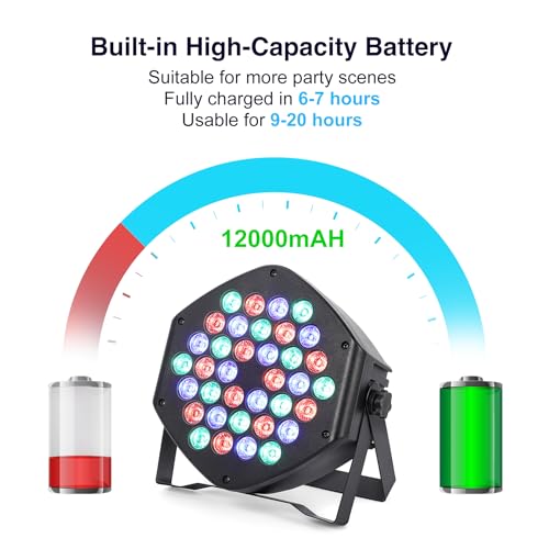 Wireless Rechargeable Par Can Lights 2 Pack Wireless Led Uplights Battery Powered Uplighting RGB 36W Stage Lighting for Events Dj Wedding Party Litake | Battery Powered RGB 36 Par Light Uplight for Event with DMX Controller Sound Activated Remote Control