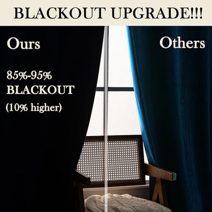 YOFUN Navy Blue Velvet Blackout Curtains 2 Panels Set, 90 inches Long Grommet Top Thermal Insulated Velvet Drapes for Guest Room/Bedroom/Home Office, W52 x L90 in - color: Navy Blue, size: 52"W x 90"L (Pack of 2)