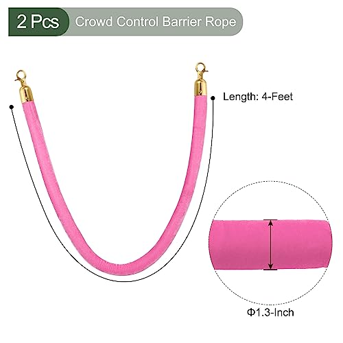 YOKIVE 2 Pcs Pink Velvet Stanchion Rope Crowd Control Barrier Rope, Manage The Crowd, Great for Hotels, Theaters, Ticket Offices (Golden, 4 Feet) - color: Pink, Golden, size: 4 Feet
