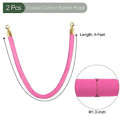 YOKIVE 2 Pcs Pink Velvet Stanchion Rope Crowd Control Barrier Rope, Manage The Crowd, Great for Hotels, Theaters, Ticket Offices (Golden, 4 Feet) - color: Pink, Golden, size: 4 Feet