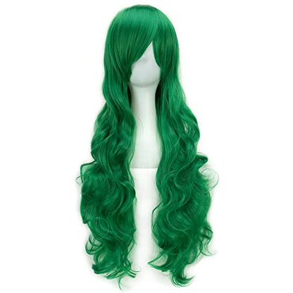 IMISSU 80cm Long Curly Natural Hair Cosplay Wig with Bangs Colorful Halloween Costume Party Wigs for Women (Bright Green) - color: Bright Green