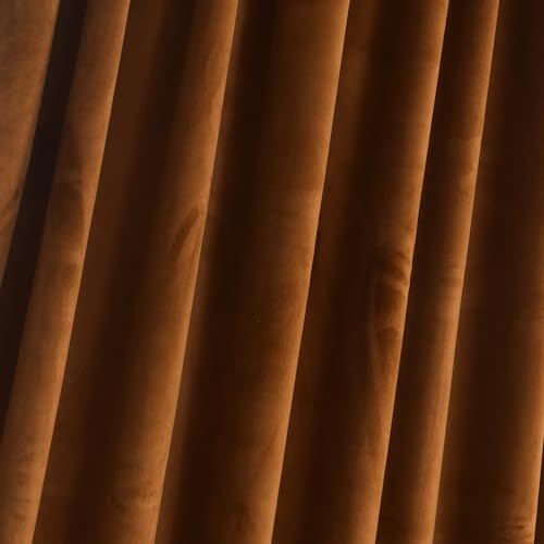 Roslynwood Velvet Brown Curtains 63 inch Long - Curtains Rod Pocket Thermal Insulated Block Light Kitchen Window Curtains Drapes for Bedroom, W52 x L63, 2 Panels - color: Brown, size: 52"W x 63"L (Pack of 2)