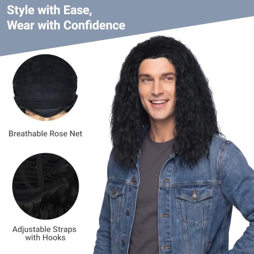Miss U Hair Unisex Long Curly Hair Party Movie Cosplay Costume Wig Halloween (Jet black) - color: Jet black