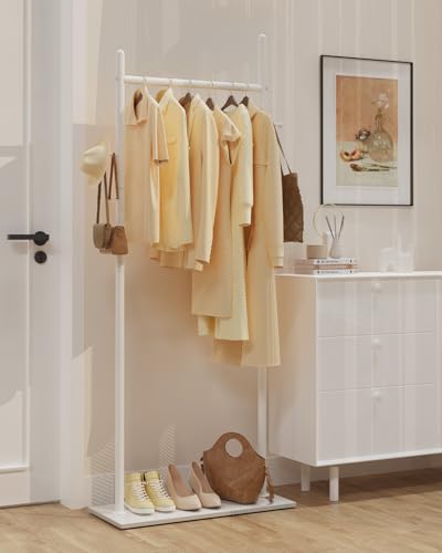 Metal Garment Rack, Coat Hanger Stand, 25.6x11.8x68.9 In, White | Metal Clothing Rack for Hanging Clothes, Freestanding Hanging Rails with Hooks and Heavy Rock Slab Base, Industrial Style - color: White, size: 11.8 x 25.6 x 68.9 In