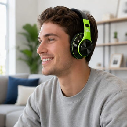 Gaming Headphones, Wireless Bluetooth Over-Ear, Black with Color Accents, Built-in Mic, HiFi Stereo Sound, Foldable Design-Gaming Headset (Green) - color: Green