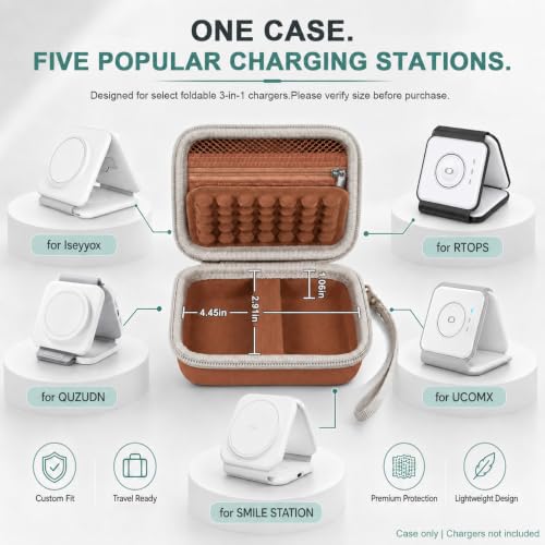 Hard Travel Case for Iseyyox for RTOPS for QUZUDN 3 in 1 Wireless Charger - color: Brown