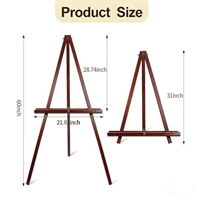 Wooden Easel Stand for Sign, 60" Portable Painting Easel, Adjustable Poster Stand with Tripod Easel, Wedding Easel Standing for Welcome Sign Stand (Brown) - color: Brown