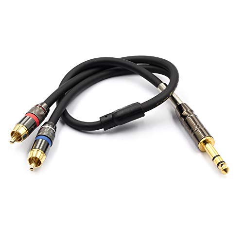 Tisino 2 RCA to 1/4" TRS Stereo Audio Y Splitter Insert Cable, 10 FT/3m | 1/4" TRS to 2 RCA Male Stereo Patch Cable for Mixers, Amplifiers, Speakers, Gold-Plated Shielded 20 AWG OFC Lead - size: 10 feet