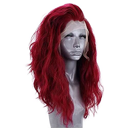 RONGDUOYI RDY Burgundy Hair Wig 24inches Long Body Wave Lace Front Synthetic Wig for Women Wine Red Wavy Lace Frontal Heat Fiber Hair Half Hand Tied Wig Cosplay Daily Use Hair - color: Burgundy-#1557