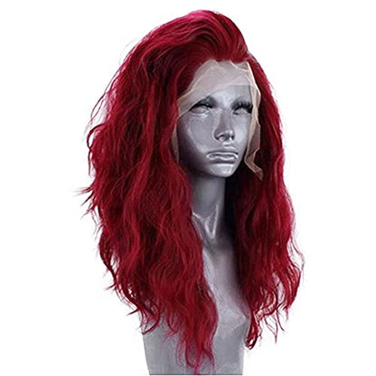 RONGDUOYI RDY Burgundy Hair Wig 24inches Long Body Wave Lace Front Synthetic Wig for Women Wine Red Wavy Lace Frontal Heat Fiber Hair Half Hand Tied Wig Cosplay Daily Use Hair - color: Burgundy-#1557