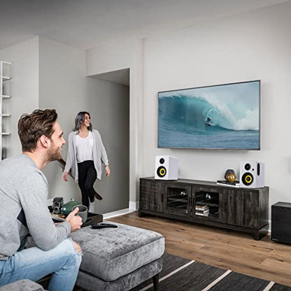 Sanyun SW206 80W 2.0 Active Bookshelf Speakers, Dual-Mode Creator & Music | 4" Carbon Fiber + 25mm Silk Dome, 24bit DAC, 6.35mm TRS Balanced + (Optical/Coaxial/AUX/USB/BT) Inputs, MDF, (Pair, White) - color: White