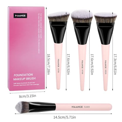 MAANGE Makeup Brushes 4 Pcs Makeup Brush Set for Foundation Concealer Contour Liquid Blending Face Kabuki Makeup Brush Kit (Pink) - color: Pink