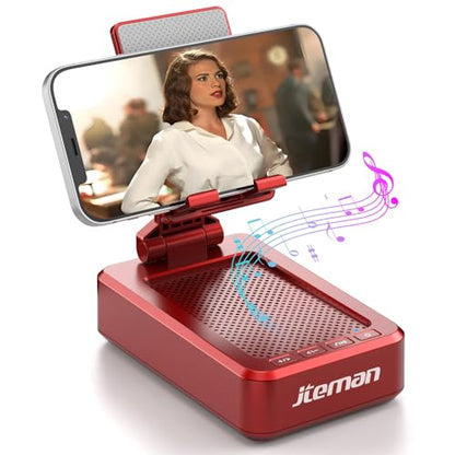 JTEMAN Bluetooth Speaker with Cell Phone Stand,Gifts for Men Tech Gadgets | Big Sound & Clear Bass, Wireless Audio Speaker Stand for iPhone/Android, Foldable Adjustable Phone Holder for Home Office - color: Red