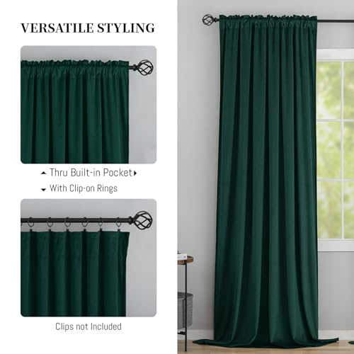 Yakamok Dark Green Room Darkening Velvet Curtains 96 Inch Living Room | Luxury soft velvet, 2 panels 52x96 inch,bedroom study, window drapes rod pocket,light blocking,Thermal Insulated - color: Dark Green, size: 52"W x 96"L (Pack of 2)