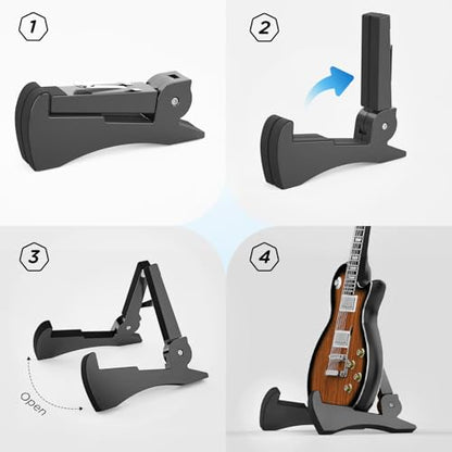 DIDA Portable Travel Guitar Stand, Lightweight Stable A- Frame Plastic Guitar Stand Holder for Acoustic, Electric Guitars, Ukulele, Foldable Guitar Stand Floor, Single Guitar Holder (Black) - color: Black