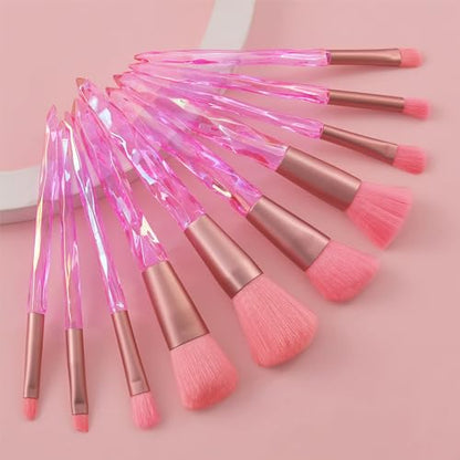 Kingtree Makeup Brushes, 10PCS Pink Crystal Makeup Brush Set Premium Synthetic Foundation Powder Concealer Eyeshadow Makeup Brush Kit, Professional Make Up Brush Set for Girls and Ladies - color: Pink