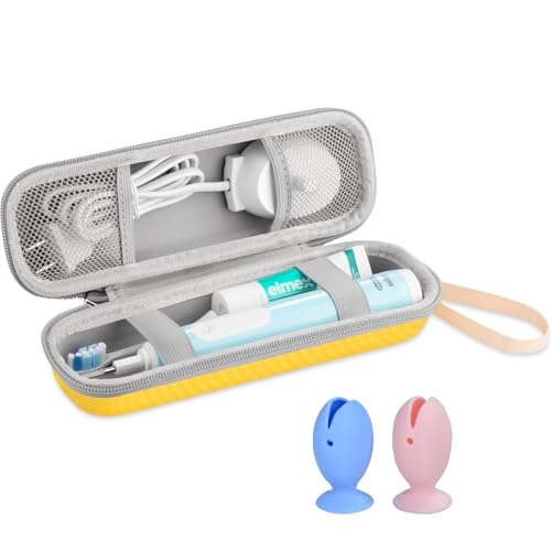 Toothbrush Travel Case for Oral B/Oral-B Pro 1000 1500 5000 7000 7500 9600/ Philips Sonicare 4100 5100 6100 5300 Electric Toothbrush, Portable Hard Protective Storage Bag (Yellow Case and 2 Caps) - color: Yellow Case and 2 Caps