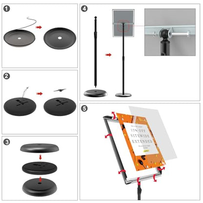 KOOV Sign Holder 8.5x11 inch Adjustable Floor Standing Holder Stand | Round Base, 2Pack Pedestal Design Sign Stand, Indoor/Outdoor Use, Advertisement Display - size: 8.5 x 11 Inches,2pack