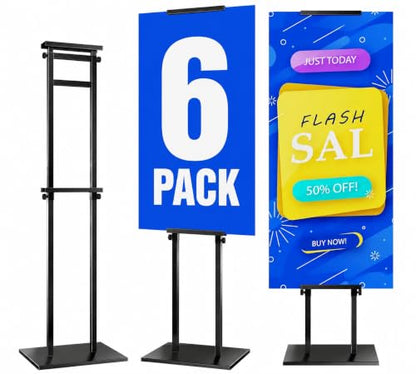 KOOV Poster Stand for Display Pedestal Sign Stand | Double Sided Sign Holder Floor Stand, Non-Slip Base, Heavy Duty, 75" Height Adjustable, 6 Pack - size: Double Pole-6Pack
