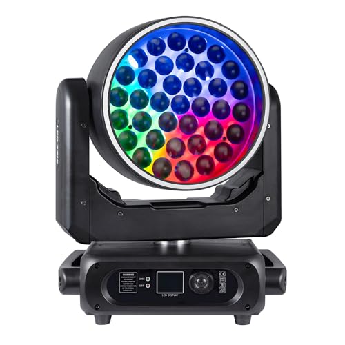 JUNMAN 37x15W RGBW 4 in 1 LED Zoom Moving Head Light with LED Ring